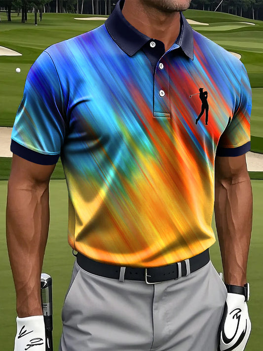 🔥Men's Abstract Geometric Line Art Print Casual Business Polo Shirt