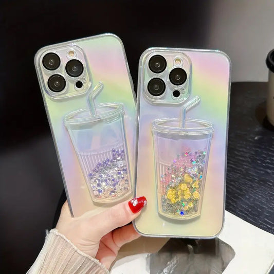 3D Bling Quicksand Juice Bottle Gradient Phone Case