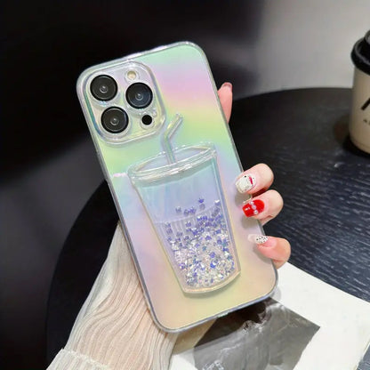 3D Bling Quicksand Juice Bottle Gradient Phone Case