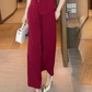 💖Ensemble 2 pièces haut à manches courtes et col en V et pantalon large assorti pour femme👘